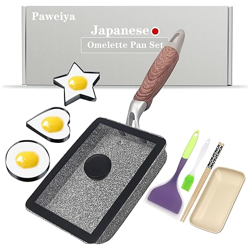 Paweiya Tamagoyaki Pan Set with Lid, Japanese Omelette Pan Nonstick, Square Japanese Egg Pan, 7"×5" Grey