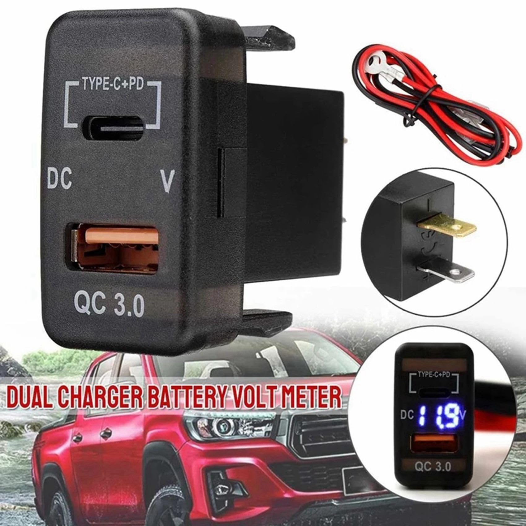 5X Adaptateur de Chargeur de Voiture QC3.0 Double Prise de Chargeur USB avec VoltmèTre pour Prado