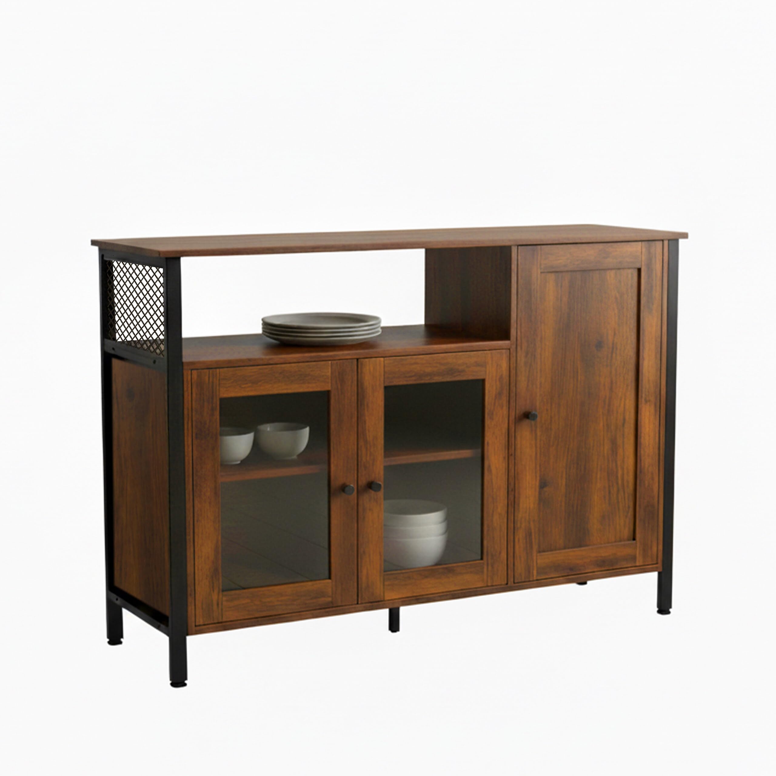 Relaxdays Armadio da Cucina con Ante in Vetro, HLP: 75 x 110 x 33 cm, credenza, Stile Industriale
