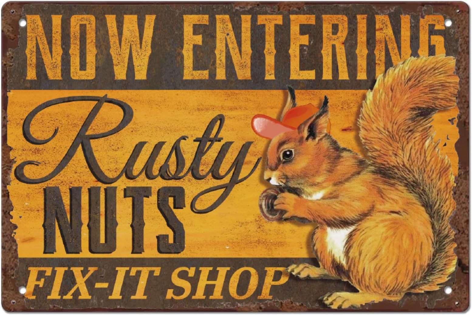 SUPERDANT Repair Shop Metal Tin Signs Funny Squirrel Vintage Art Iron Fix-it Shop Wall Decor Quotes Plaque Retro Playroom Poster Decor for Repair Store Garage Bar Billiard Room Decoration
