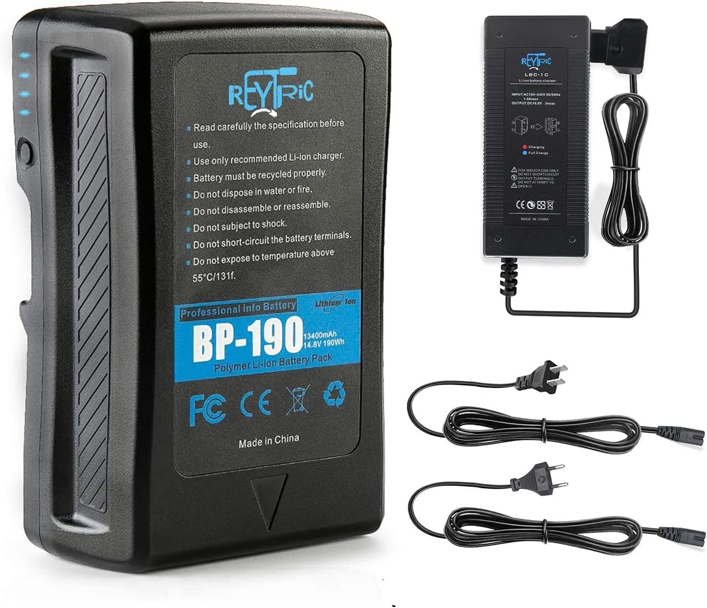 - REYTRIC 190Wh(13400mAh) V Mount/V-Lock Battery Compatible Video Camera Camcorder Broadcast LED Light with D-Tap Charger