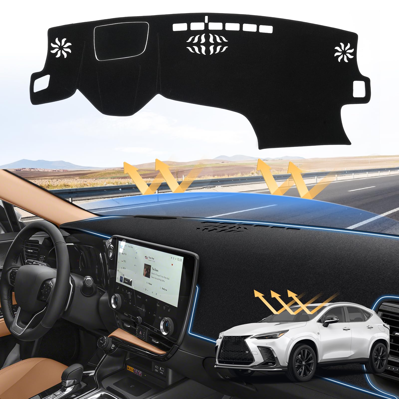 Dash Cover for 2022 2023 2024 Lexus NX NX 250/NX 350/NX 350h/NX 450h+ Dashboard Cover Mat for NX Accessories Sun shade Nonslip Mesh Pad Carpet Protector No Glare(HAS HUD)