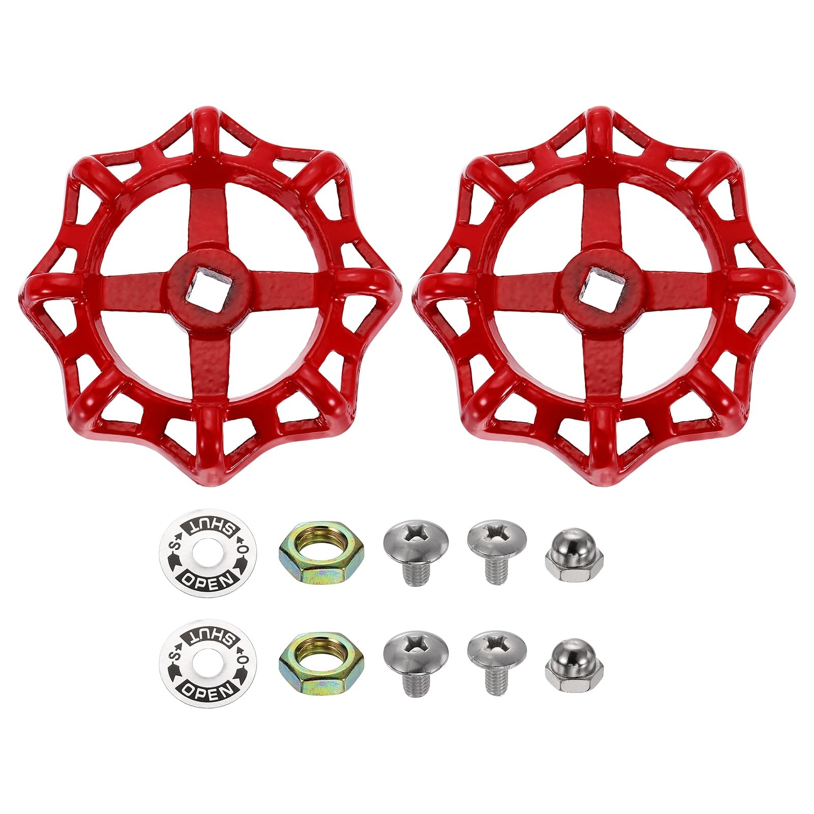 sourcing map 2Pcs Outdoor Faucet Water Spigot Handle, 11 x 11mm Round Wheel Square Stem Hole Cast Iron Hose Bib Outside Faucet Valve Handles Replacement for Garden Courtyard Bathroom, Red