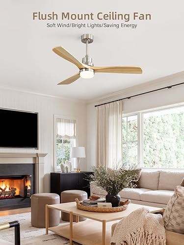 Miniatura 2 de Sofucor Ventilador de techo de perfil bajo con luces con control remoto de 52 pulgadas, ventilador de techo de montaje empotrado moderno con hoja de