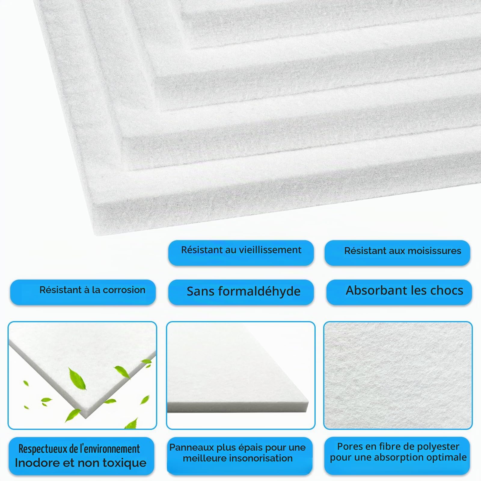 BXI Lot de 12 panneaux acoustiques épais - 30 x 30 x 1,2 cm - Réduction du bruit d'écho - Pour mur et plafond - Traitement acoustique - Blanc
