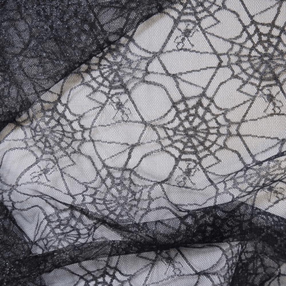 Oh Sew Crafty Limited Black Spiderweb Net Lace Fabric Spider Halloween Cobweb Gothic Material 147Cm Wide (Price Per Metre) (Black)