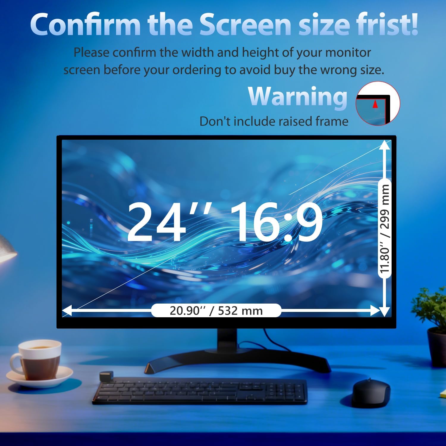 24 Inch Computer Privacy Screen Filter for 16:9 Aspect Ratio Widescreen Monitor, Eye Protection Anti Blue Light Privacy Shield and Anti-Glare Protector, Removable Anti-Scratch 24in Protector Film