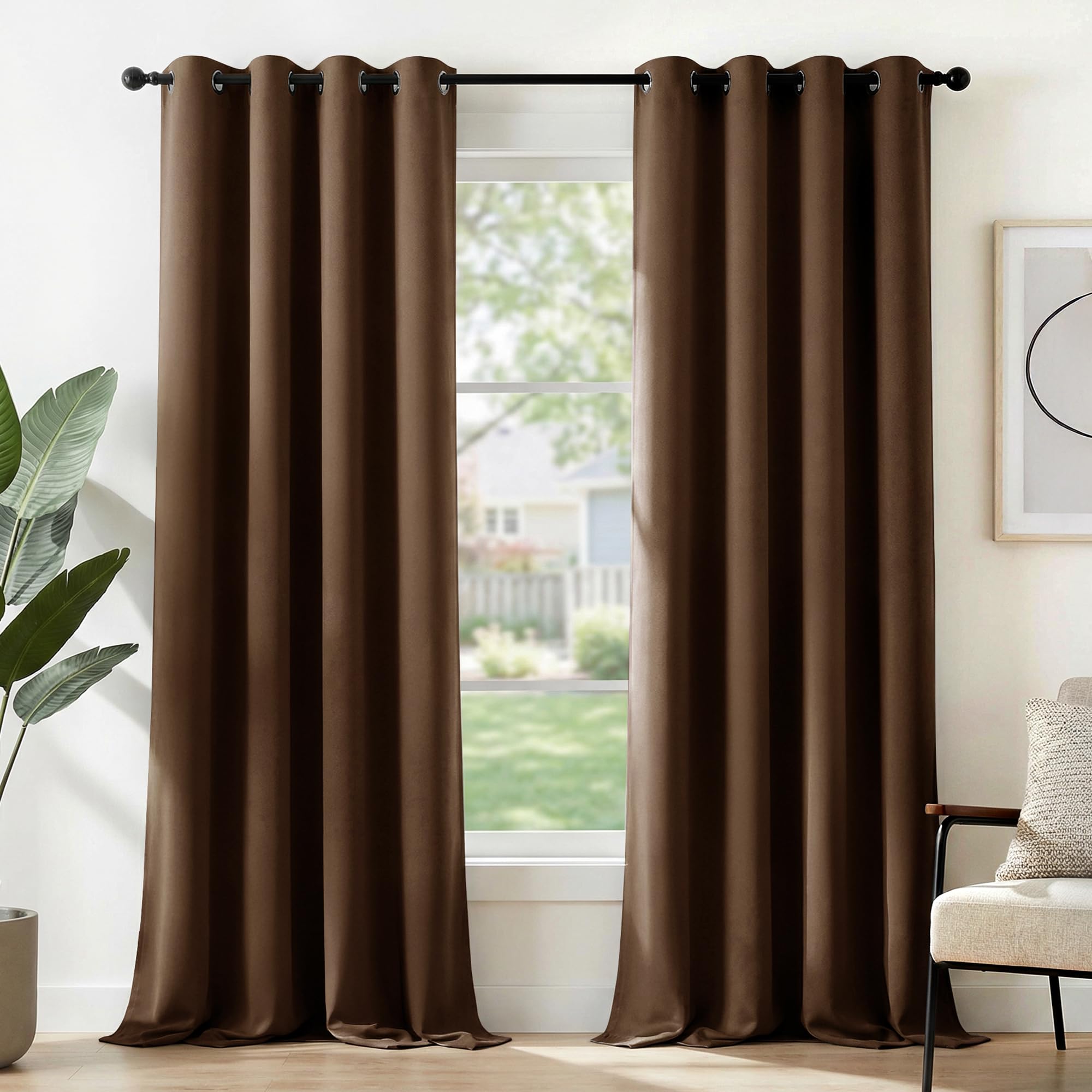 Deconovo Window Treatment Super Soft Blackout Curtains Thermal Insulated Eyelet Curtains for Bedroom Dark Mocha 46x84 Inch 2 Panels