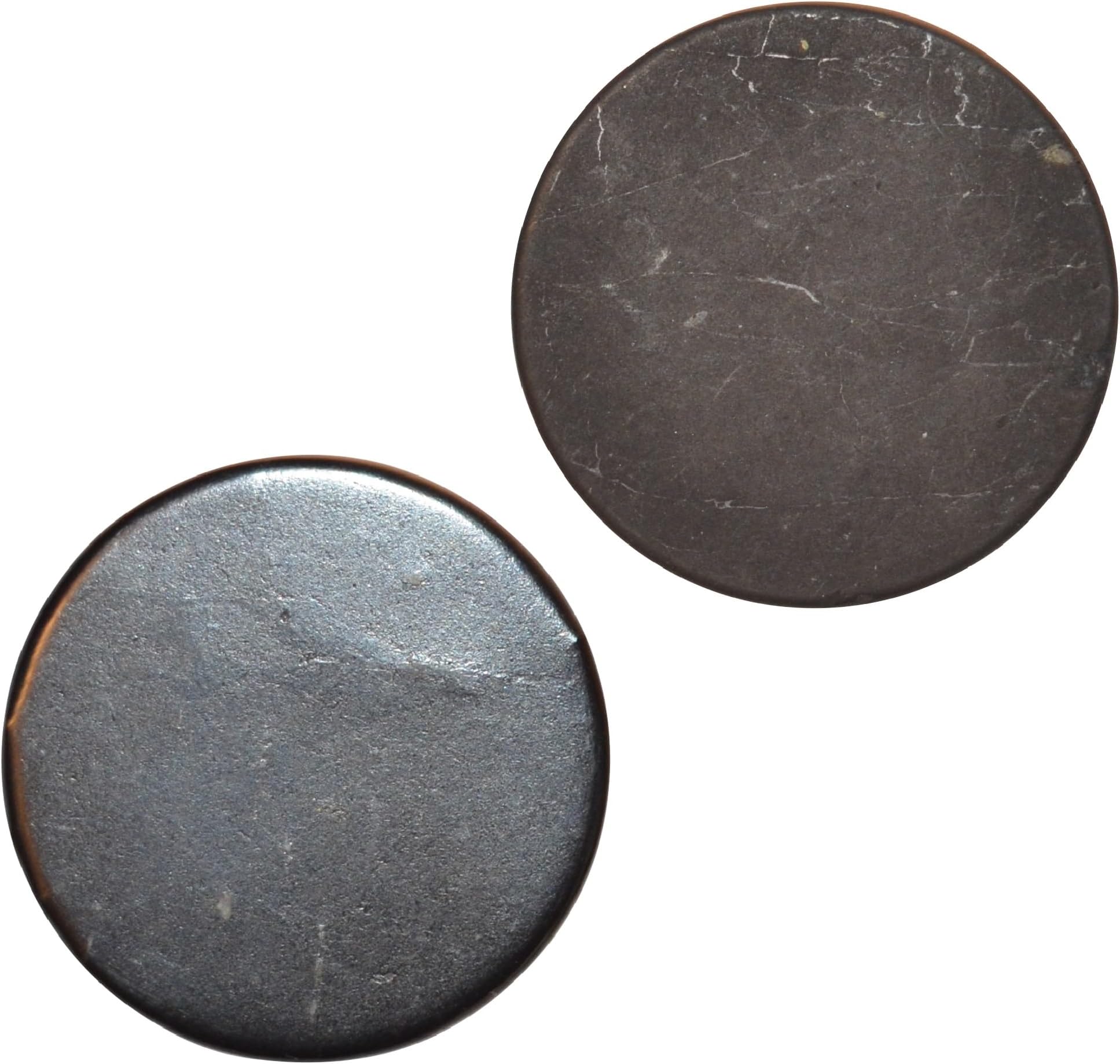 2 pcs Shungite Stickers Set Round 30 mm Polished and Unpolished (1 of Each) for Cell Phone Case Tablet Laptop Computer - Energy Shungite Stones Protection Plate with Carbon Fullerenes