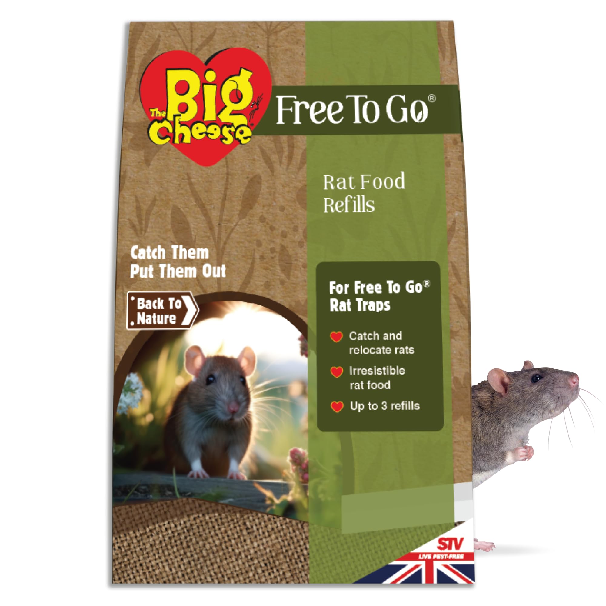 The Big Cheese Free To Go Mouse Food Refills - 20g x 15, Poison-Free, Food Blocks For Mice, Brown