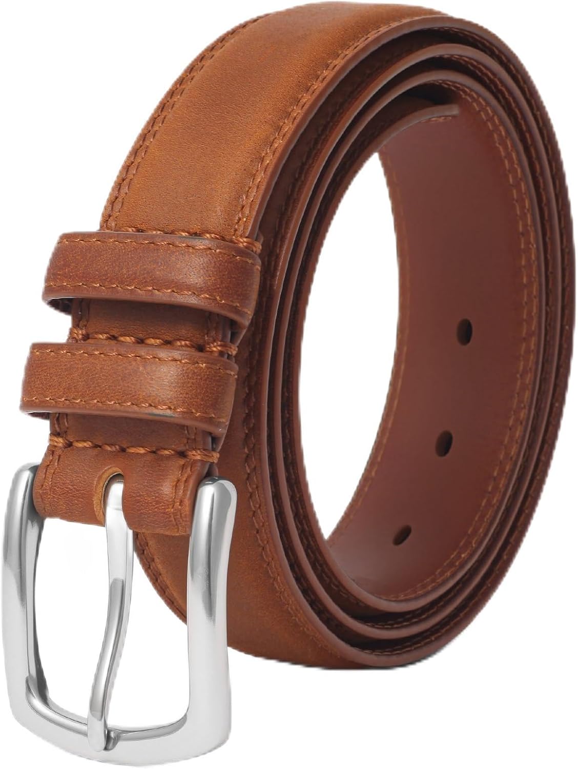 Genuine Leather Belt, Classic Men's Belt with Silver Buckle, Top-grain Leather