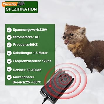Warmfay Marderschreck mit Stecker Marderabwehr Haus Marderfalle Marder Ultraschall für Dachboden Scheune Garage Keller 230 V mit Netzstecker