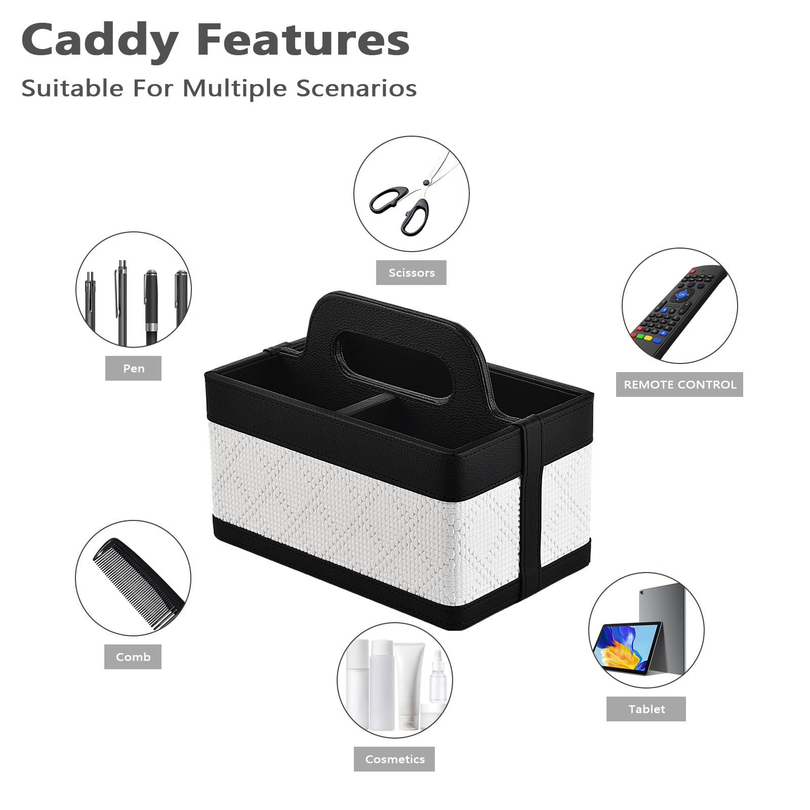 RHCSZ Desk Organizer Caddy with Handle-Portable PU Leather Remote Control Holder-Nightstand Dresser Tote Storage for Sunglasses Comb Small — view 7