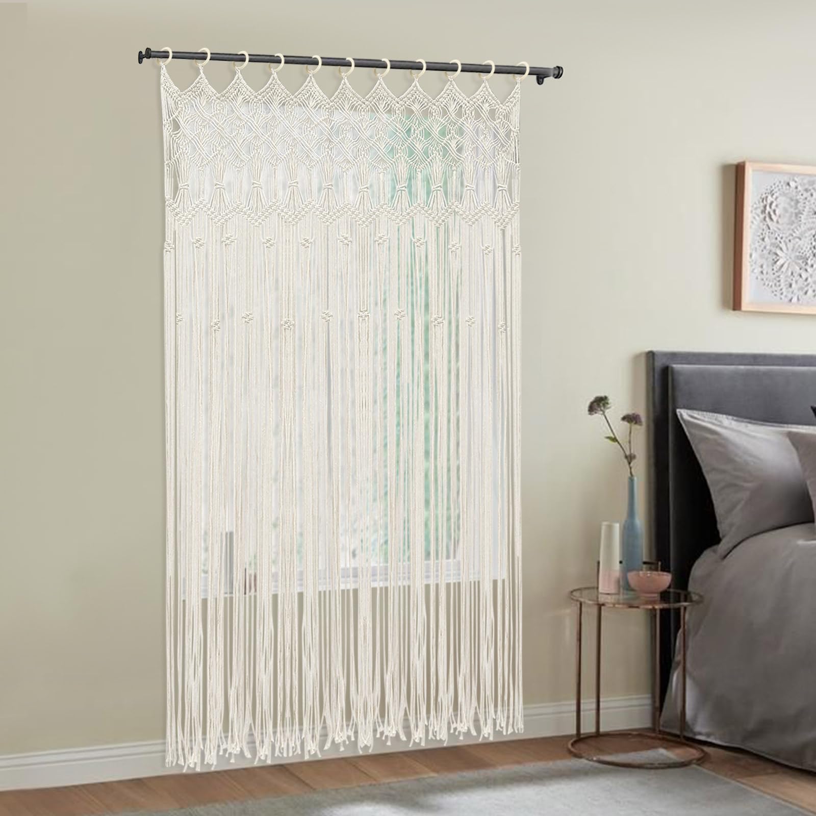 Rideau de porte en macramé - Style bohème - Décoration polyvalente pour salon, chambre à coucher, fête de mariage, 120 x 195 cm