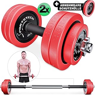 Sportstech 2in1 innovatives Hantelset mit Silikonüberzug, Kurzhanteln & Langhantel in einem, hochwertige Hanteln in 20kg /...