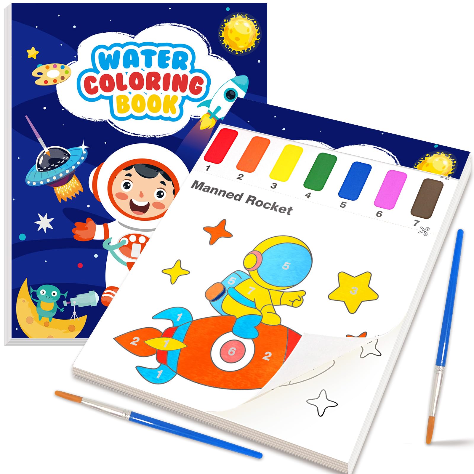 LIKYMO Painting by Numbers, Colouring Book, Water Painting Books for Kids 4-8, Arts and Crafts, Watercolor Painting Sets for Kids, Birthday Gifts Boys Girls (Blue Planets)