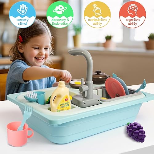 Miniatura 4 de Asweets Juguetes de fregadero de cocina que cambian de color, juguetes para fregadero para niños pequeños con agua corriente, juguetes de juego de