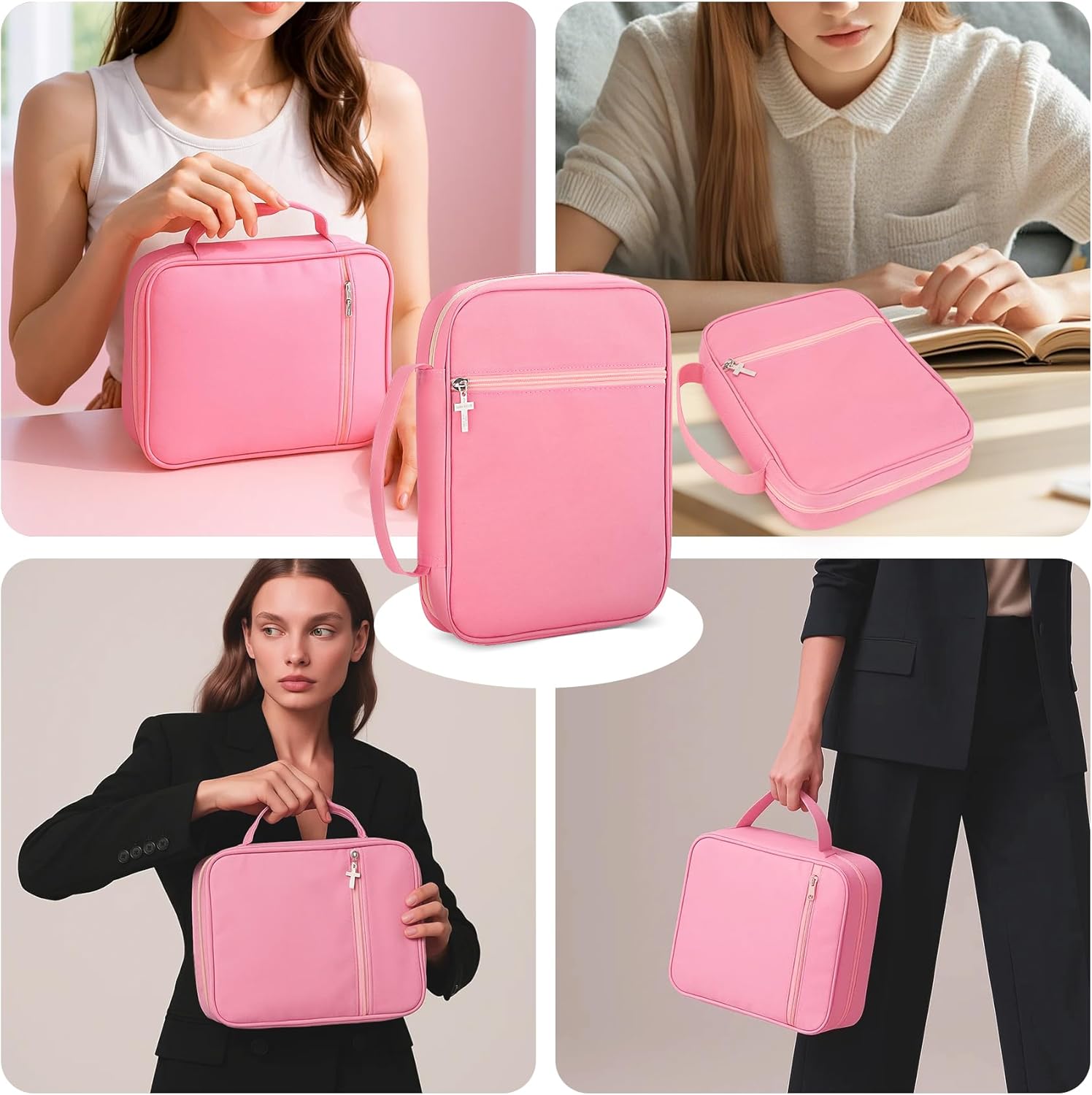 Bible Cover with Durable Handle, Carrying Book Case Church Bag Bible, Protective with Zippered Pocket, Bible Study Accessories Supplies, Gift for Mother Lady Women Men(Pink) - Image 6