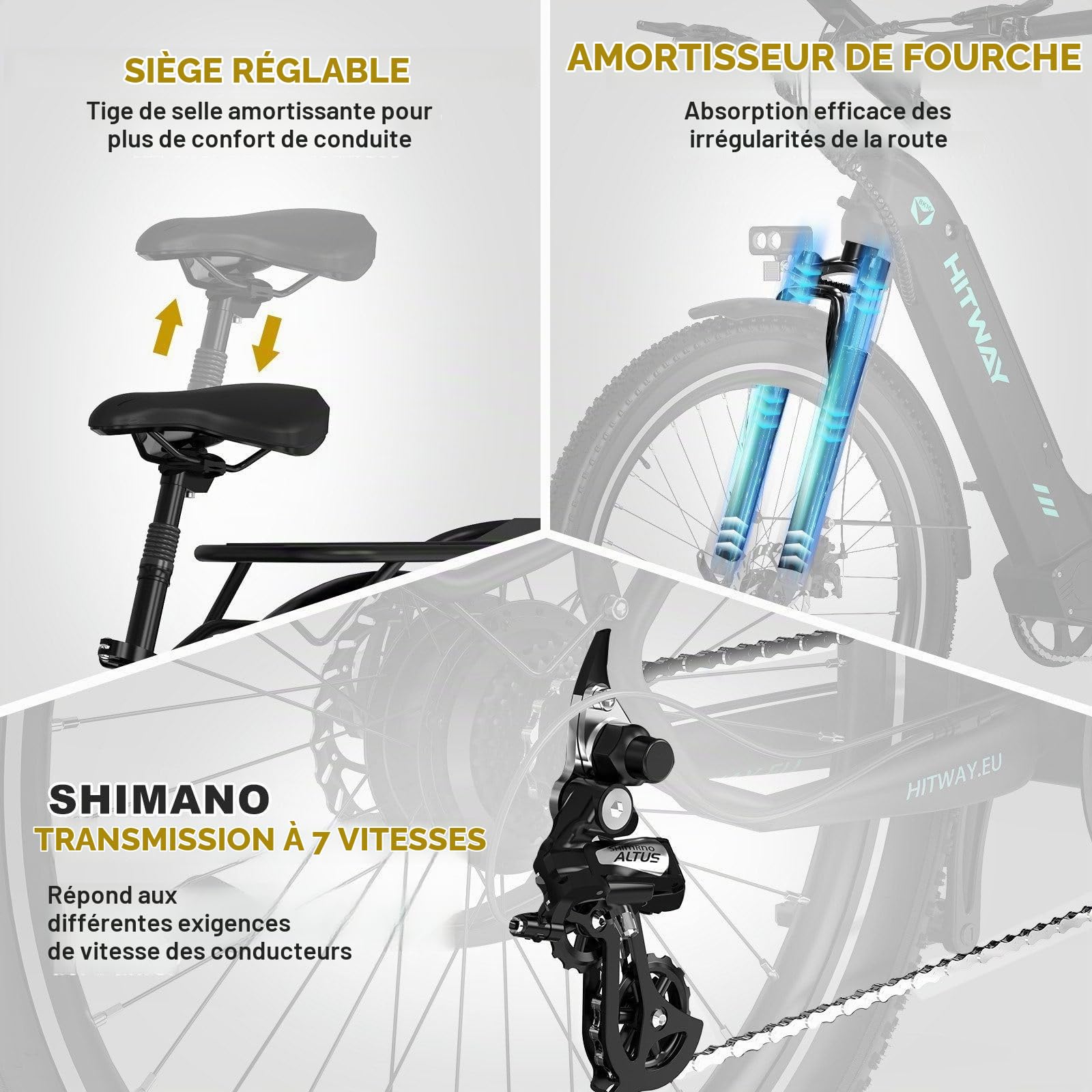 HITWAY 26X3.0 Vélo Électrique 250W City Cruiser E Bike 48V 18AH Batterie Amovible Max Range 55-80KM Electric Bike 7 Vitesse Vélo Électrique de Banlieue pour Adultes