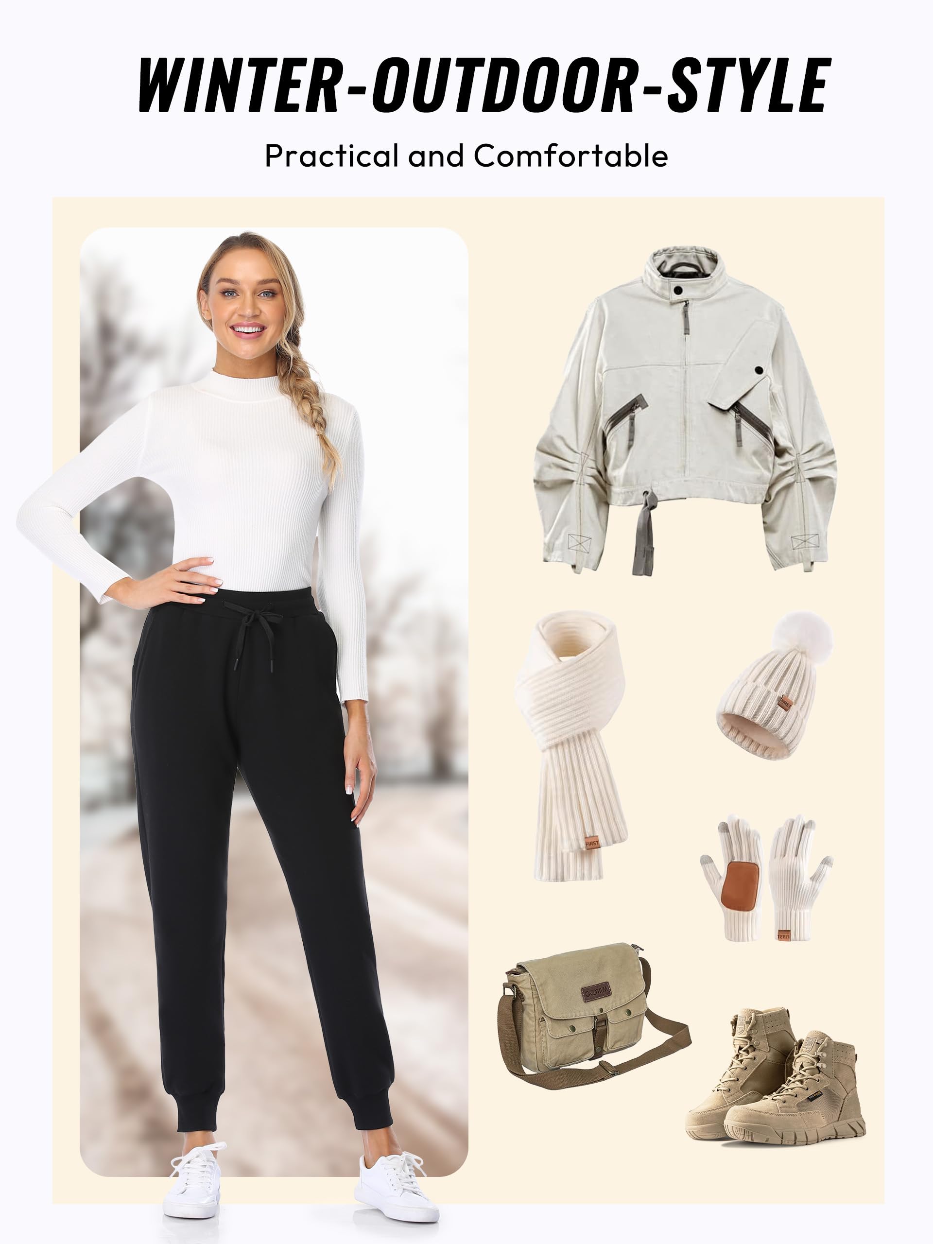 MOVE BEYOND Donna Pantaloni da Jogging in Felpa con Fodera di Sherpa Calda con 2 Tasche Athletic Fleece Pantaloni da Jogging con Coulisse