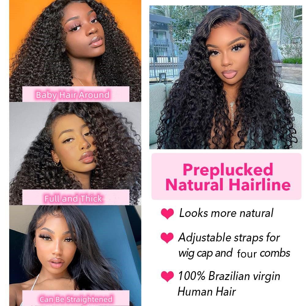 13x6 Lace Front Wig Human Hair 220% Density Pre Plucked Baby Hair 16 Inch Amazon.com : Bestdilin Kinky Curly Wig Human Hair 13x6 Lace  main image 2