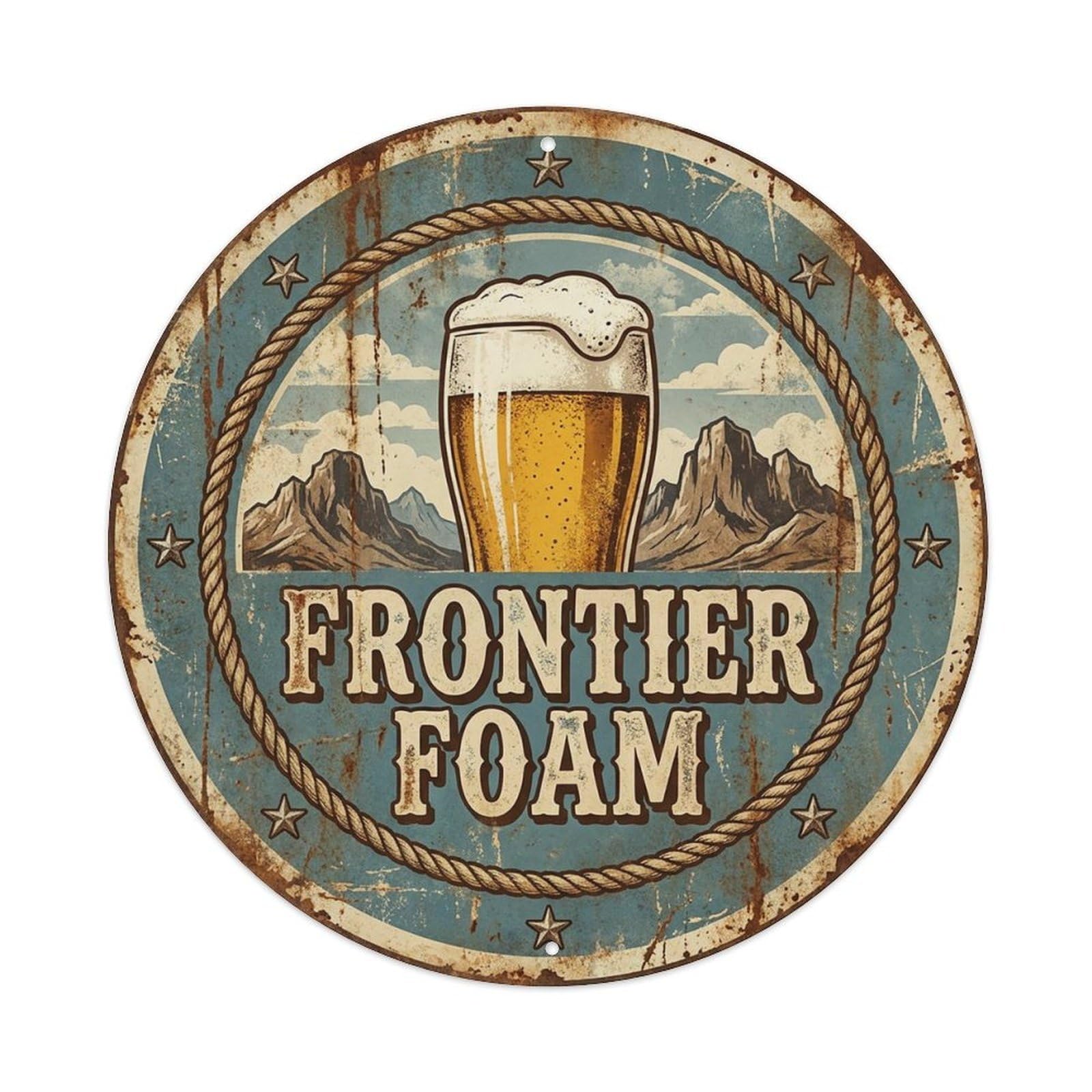 Vintage Beer Western Cowboy Frontier Foam Retro Bar for Pub Vintage Metal Tin Sign Plaque Wall Decor for Cafe, Club Bar, Office, Garden Metal Poster 8x8Inch