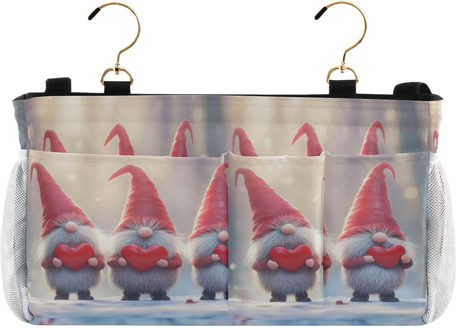 Bedside Caddy Hanging Storage Bag Valentine's Day Gnomes Bedside Organizer Caddy for Bunk, Dorm Room, Hospital Beds - Place Magazines / Remotes / Keys