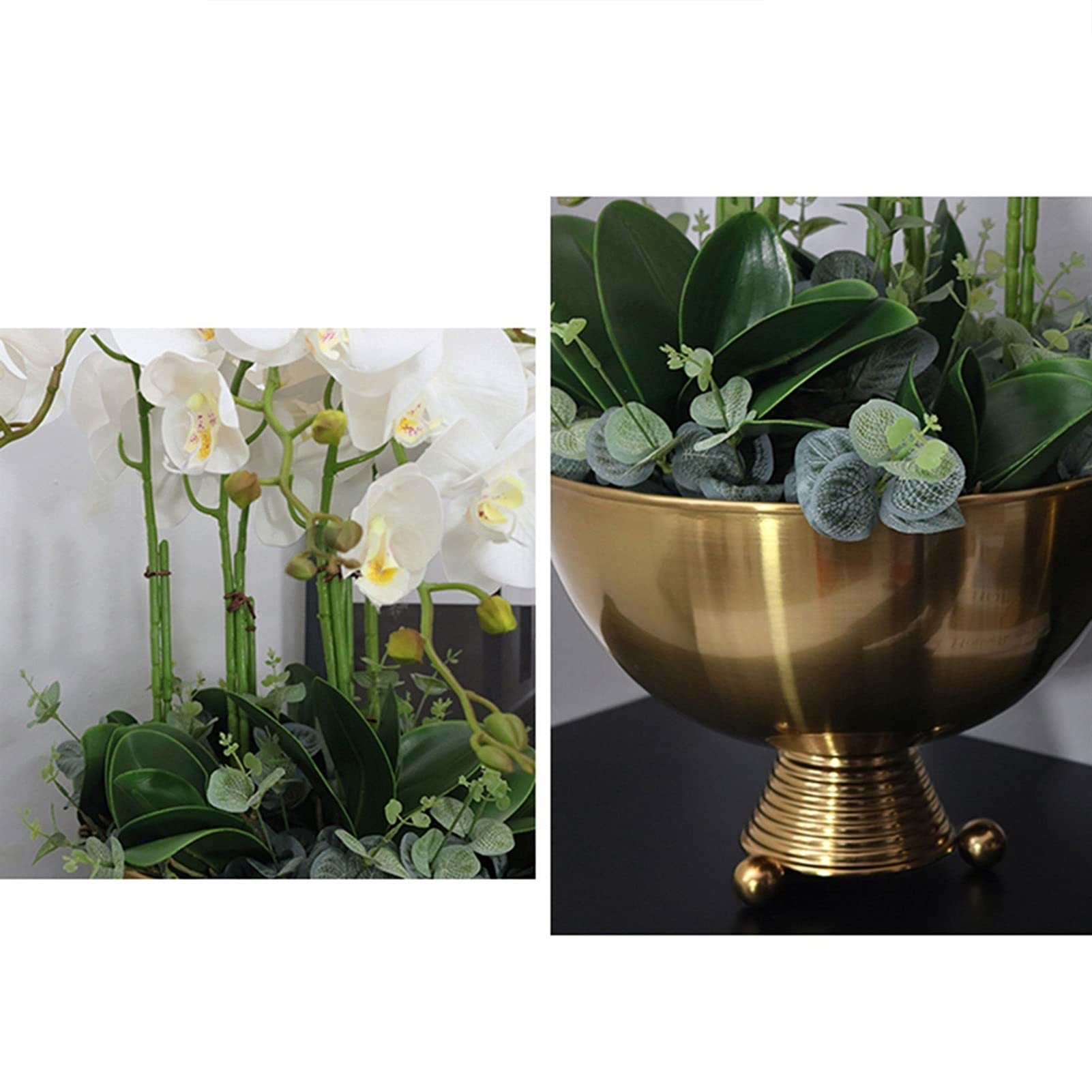 Kunstpflanze mit Übertopf Große künstliche Orchidee Anordnung Blume mit Goldener Vase, Faux Phalaenopsis Bonsai für Home Office Hochzeitsdekoration Ornament künstliche Blumenarrangements