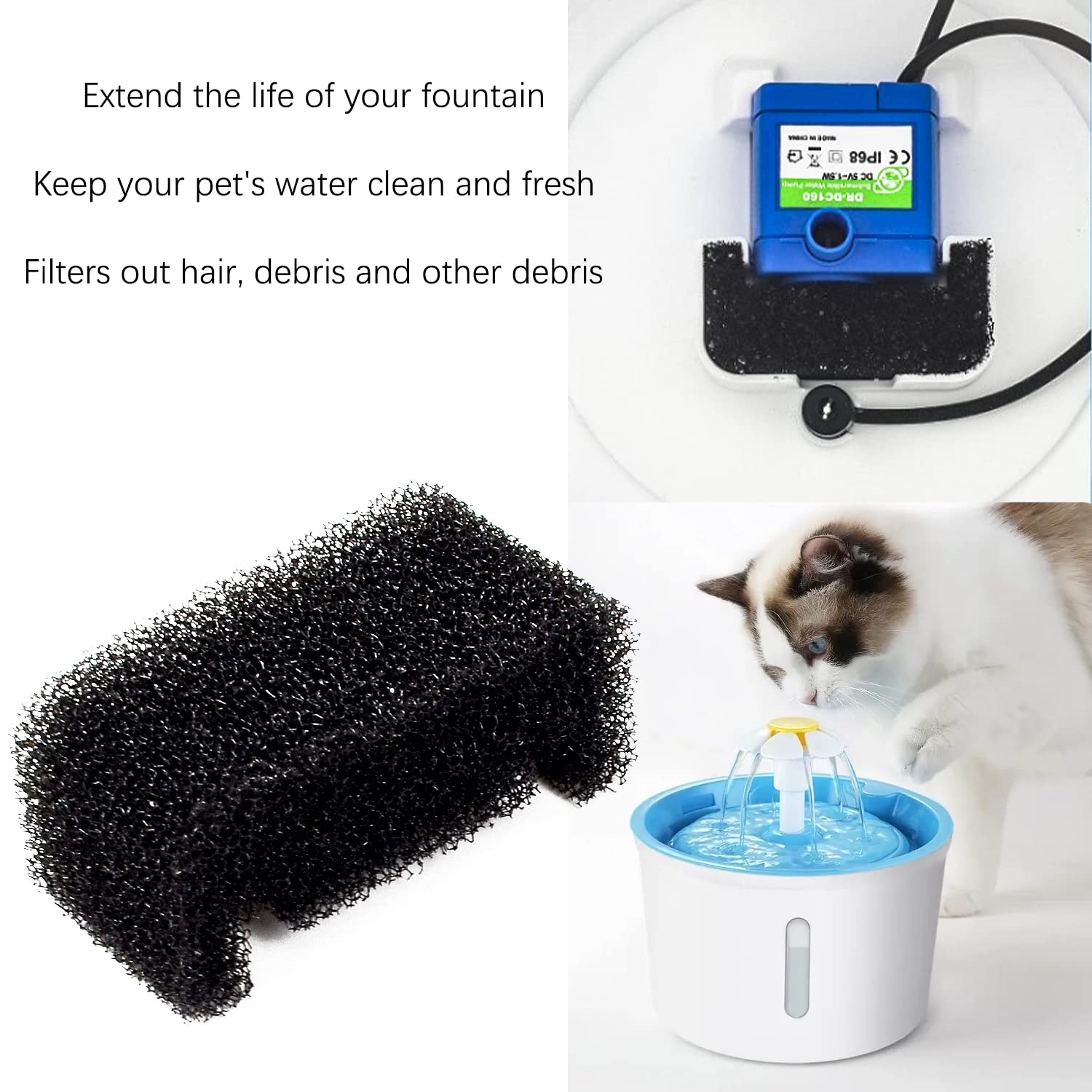 10 Pcs Sponge Filter for 67oz/2L Pet Fountain 81oz/2.4L Stainless Steel Dog Drinking Fountain Replacement,Pet Water Fountain Pre Foam Filters Replacement - image 7