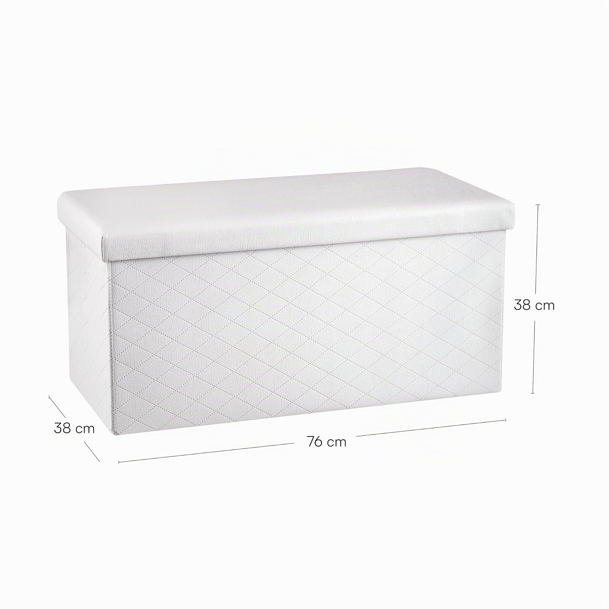 Baroni Home Baúl Plegable, Contenedor de Almacenaje, Reposapiés 76x38x38 cm, Cuero Sintético, Blanco