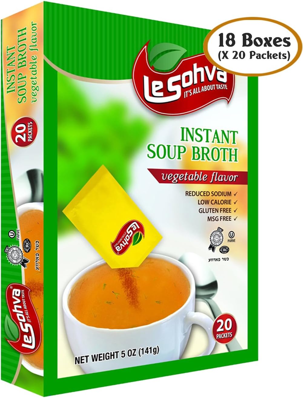 LeSohva 18 Boxes Instant Soup Broth Vegetable Flavor, MSG & Gluten Free, 20 Packets / Servings (18/pk Vegetable)