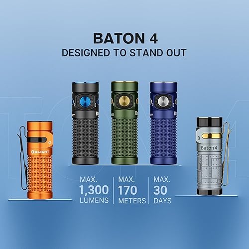 Miniatura 2 de OLIGHT Baton4 Linterna EDC recargable, linterna LED de bolsillo de 1300 lúmenes con cable de carga magnético, pequeña y potente linterna brillante