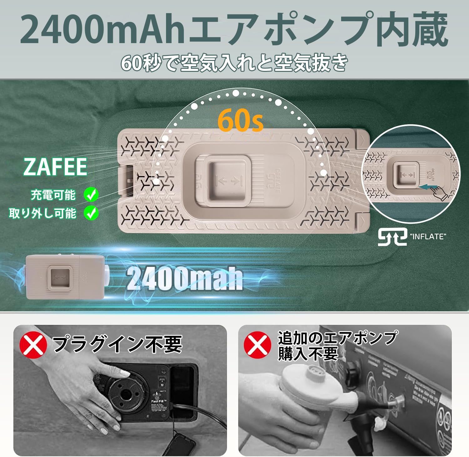 Amazon.co.jp: MFDXWCV エアーマット電動ポンプ内蔵 キャンプマット