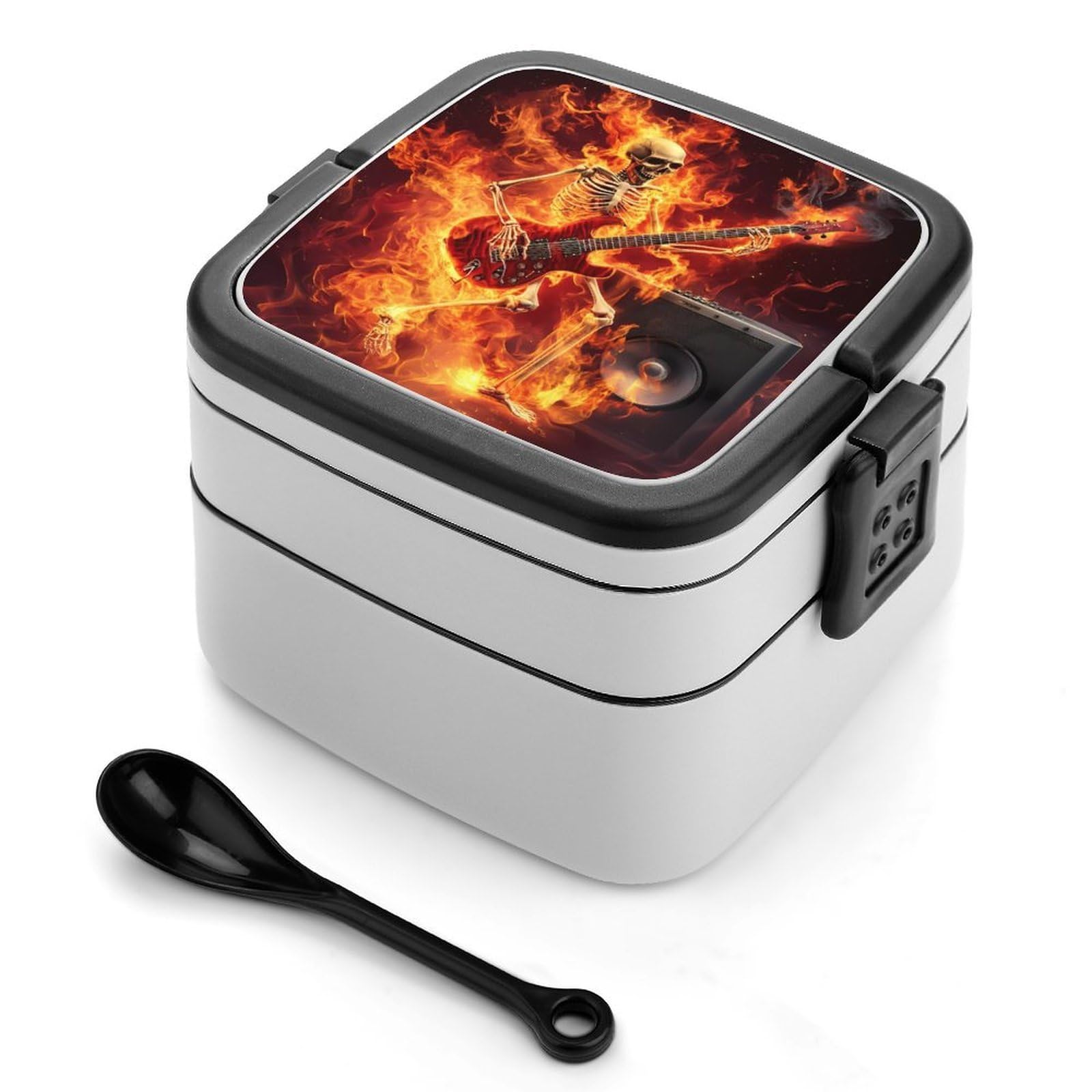 CGSBNGHA Rocks-Heavy Metal Electric Guitar Bento Lunch Box 2 Layer Lunchbox Food Container for Adults Office