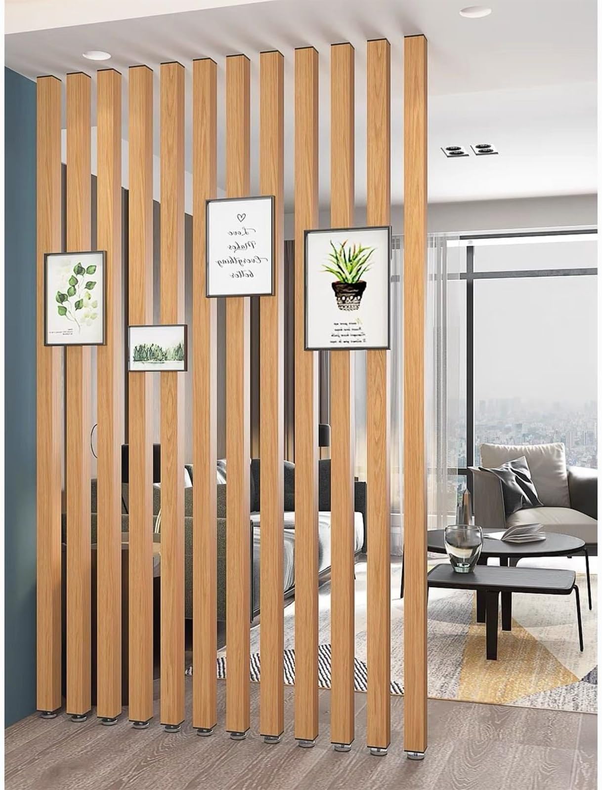 Floor to Ceiling Wall Partition Room Divider Wooden Slats Post,Wood Slat Room Dividers Screen,Separation Deviders Column for Home Apartment Entrance Decor(4root,150cm/59.0in/4.92ft)