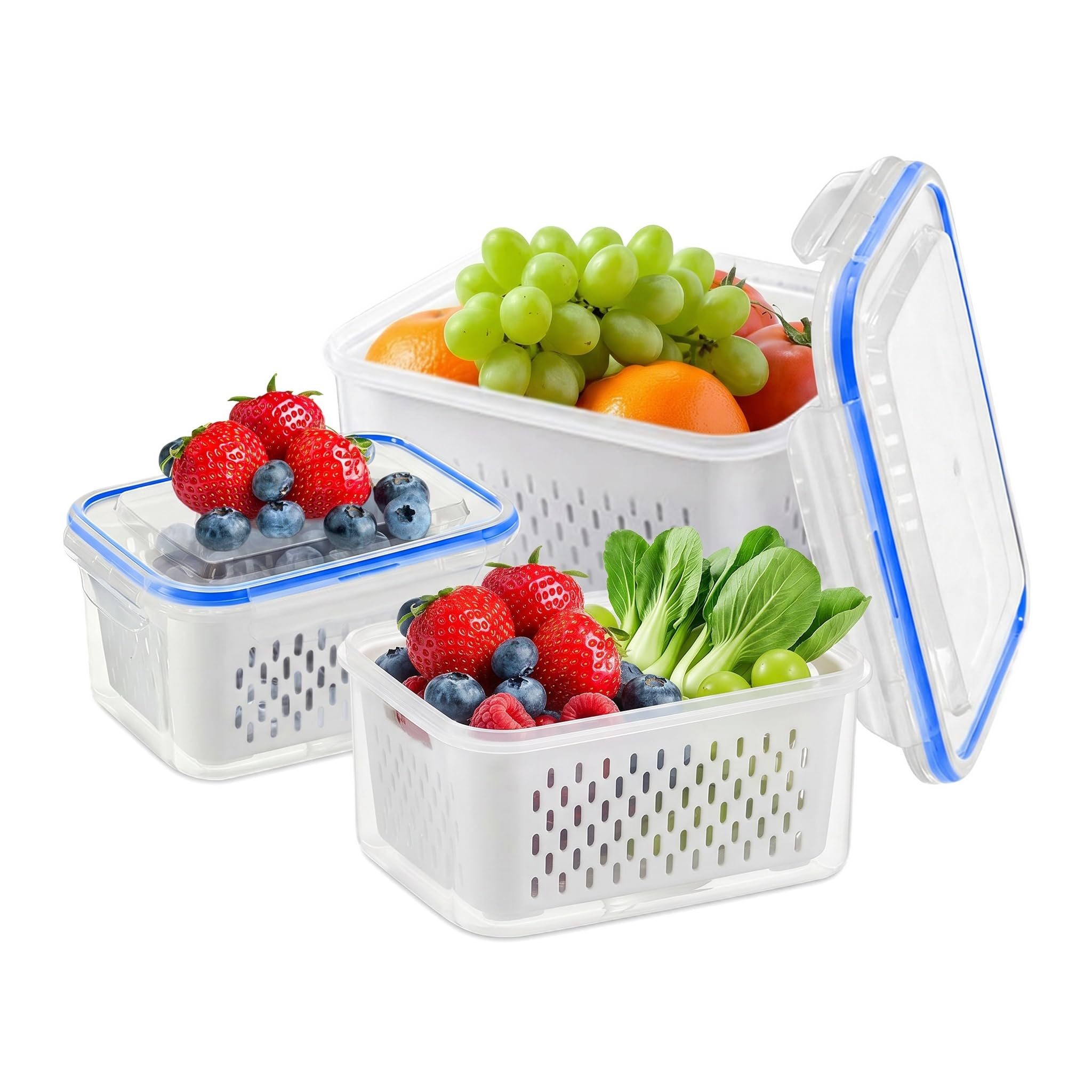 ZHUOmengyun 3 Pack Fridge Fruit Storage Containers, Airtight Leak-Proof