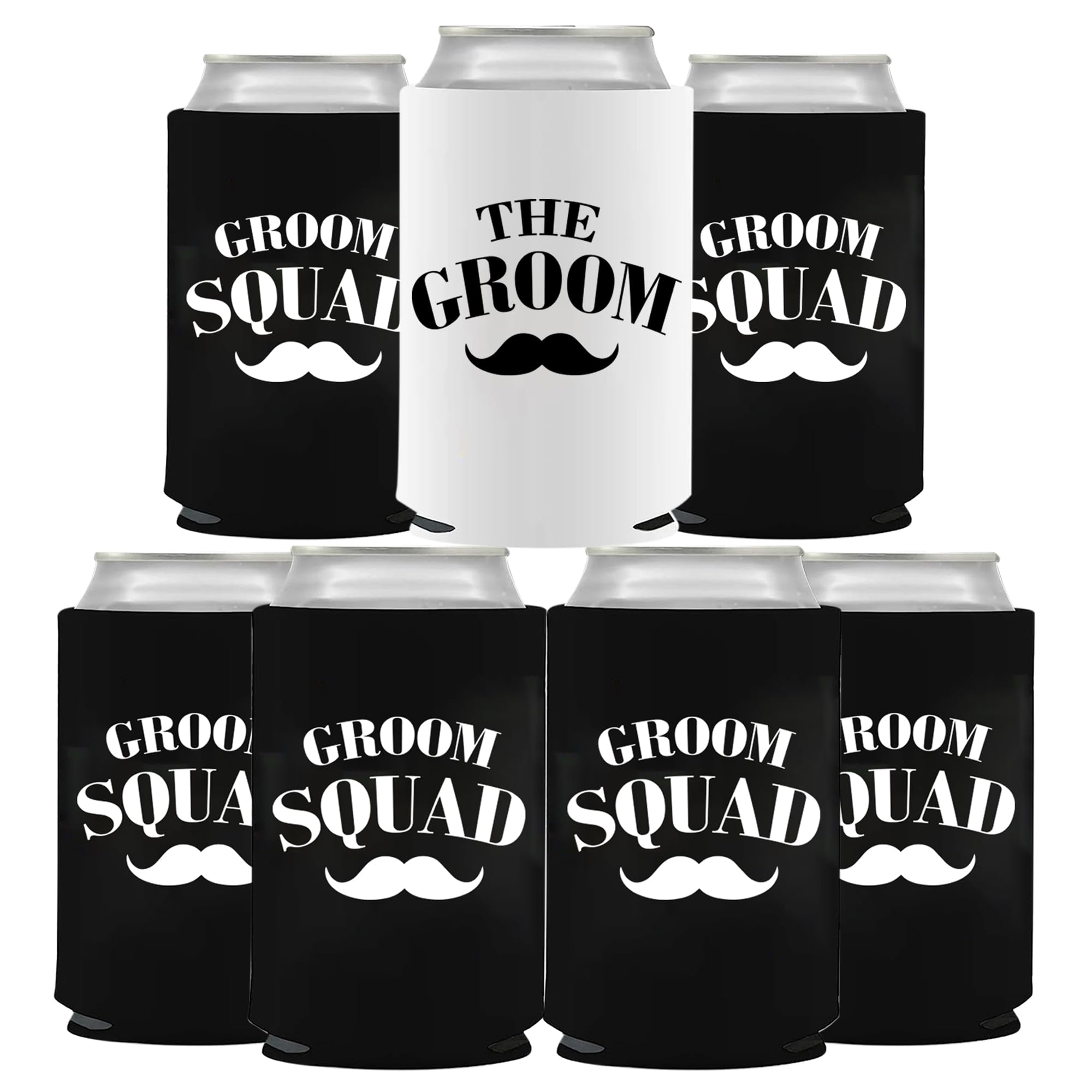 BachpartyGifts Bachelor Party Favors 7 Pcs Can Cooler Sleeves Groomsmen Beer Can Cooler for Party Decorations.(Groom Squad)