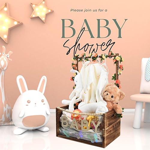 Miniatura 7 de PIIOSER Caja de almacenamiento multifuncional de madera y acrílico visible con asa, cestas de juguete de bienvenida para bebés recién nacidos para