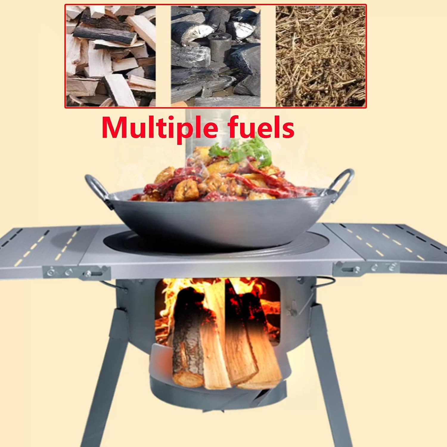 Camp Wood Stove With Foldable Side Boards, Outdoor Camping Cookware, Large Firebox & Ashs Drawer For Backyard Rural Kitchen Backyard BBQ, Multi-Fuel(48 * 48 * 45cm)