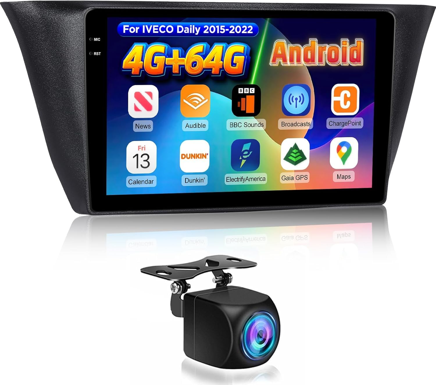 NHOPEEW Autoradio 4+64G Android pour IVECO Daily 2015-2022 avec Carplay sans Fil et Android Auto - Écran incell 9 Pouces Prise en Charge WiFi GPS Commandes au Volant + Caméra de recul, Canbus