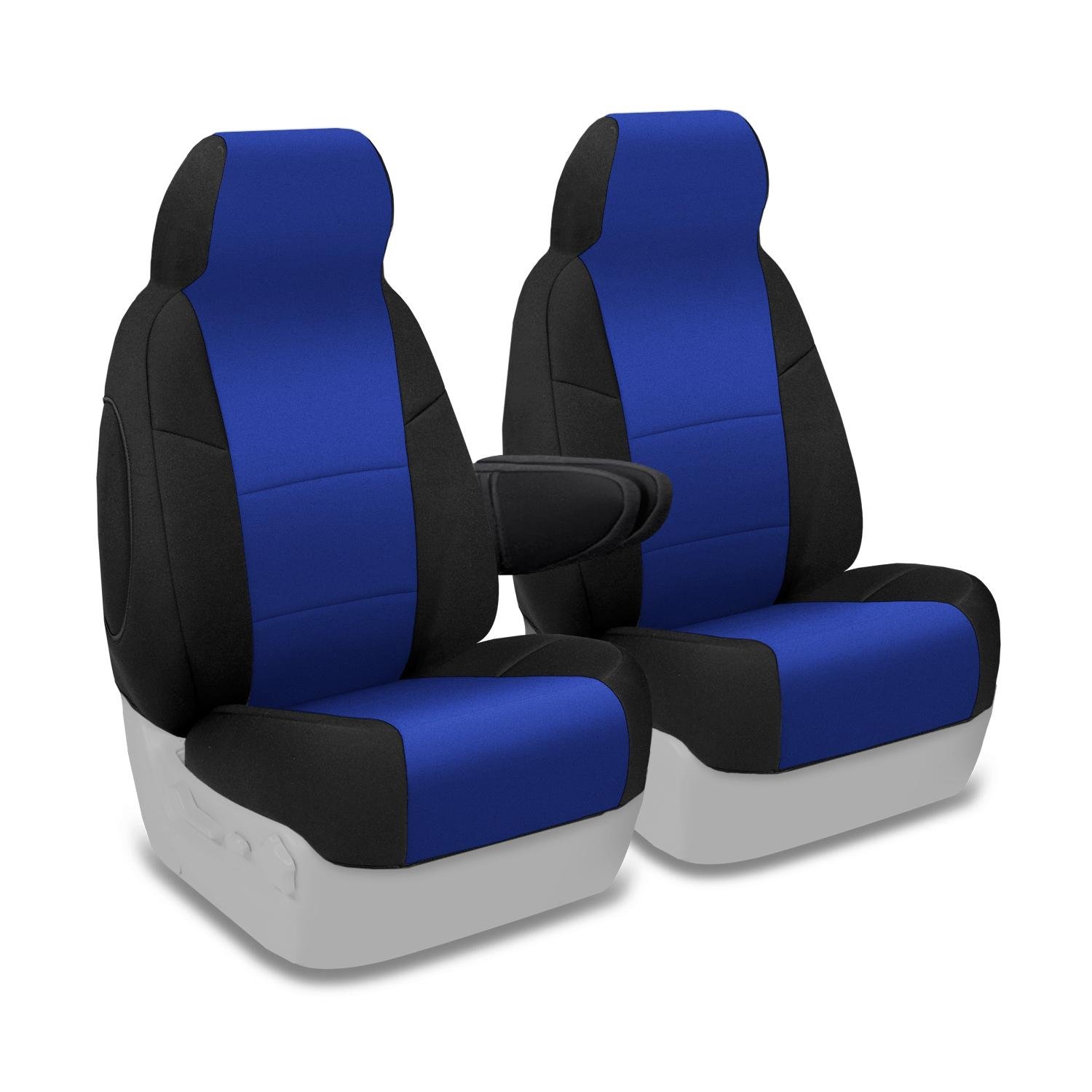 Photo 1 of Coverking Custom Fit Front 50/50 Bucket Seat Cover for Select Ford E-Series Models - Neosupreme (Blue with Black sides) with 1 Armrest Per Seat; 50/50 Bucket; Highback Backrest Blue with Black sides