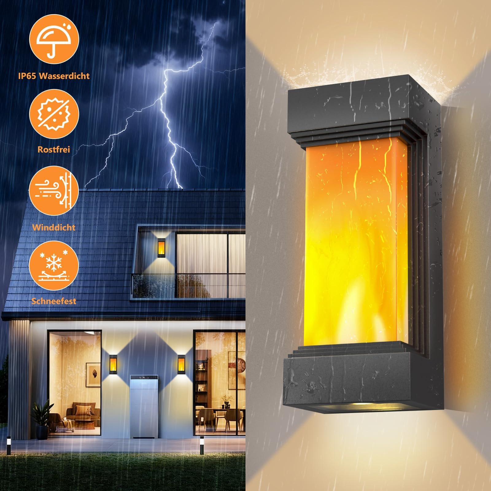 IP65 Außenlampe 17W Aussenlampe Wand - Up and Down Leuchten Aussen, 3000K Warmweiß, Außenleuchte Wand Flammen Wandleuchte, Aussenleuchte Aussenbeleuchtung für Hauswand Terrasse, 2 Stück