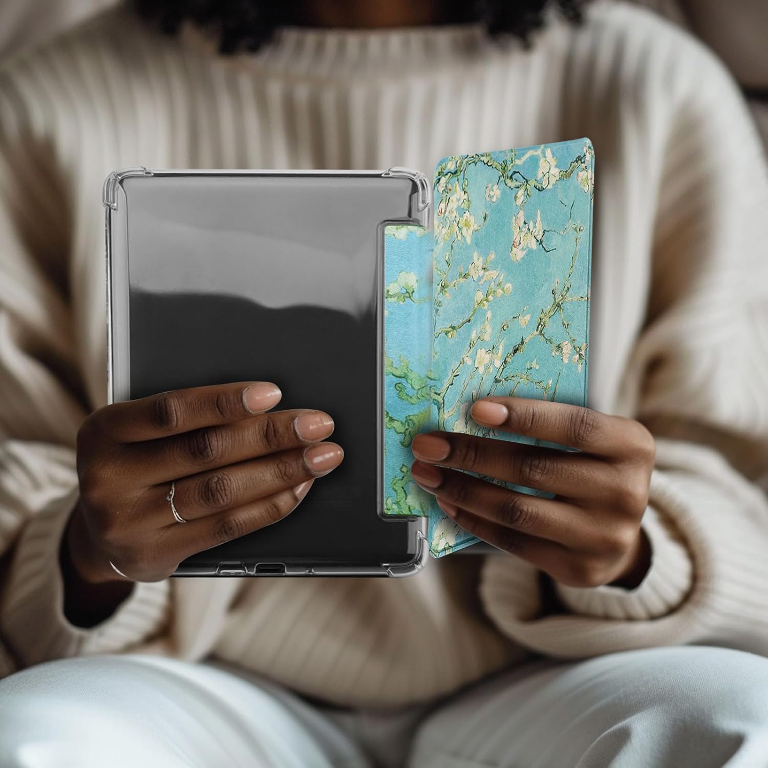 WALNEW Custodia per Kindle Paperwhite di 11a generazione 2021 e Signature Edition, custodia in pelle PU per Kindle da 6,8 pollici, cover posteriore flessibile e trasparente con funzione di