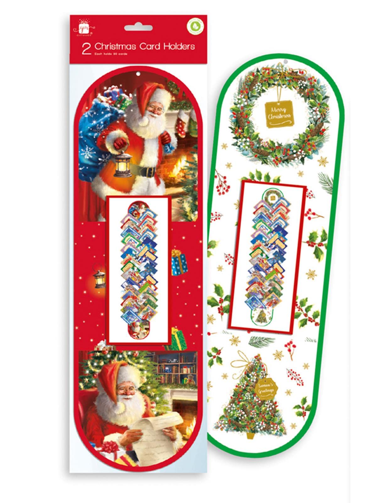 Giftmaker Pack 2 Christmas Card Holders Traditional Santa & Tree Design