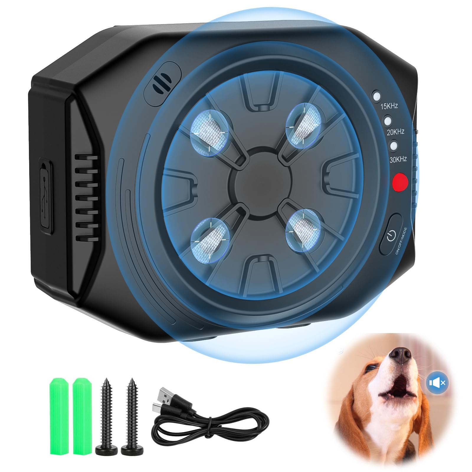 Azonee Ultrasonic Anti Barking Device for Dogs, Waterproof Bark Control, 3 Modes, 50Ft Range, for Indoor & Outdoor Use, Safe for Humans & Pets