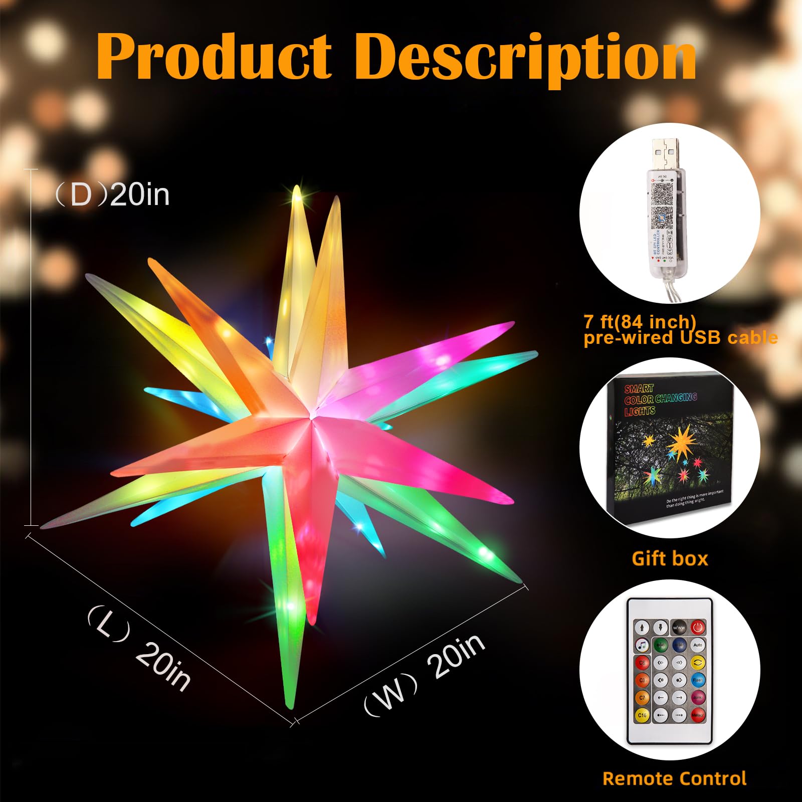 Christmas Star Tree Topper Moravian Star Light, LED Bluetooth App & RGB Remote Control Star Lights, Music Sync Color Changing, Indoor and Outdoor Hanging Xmas Bethlehem Star(20 inch)