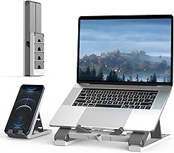 Klearlook Portable 2 in 1 Laptop Stand with Phone Stand - Adjustable Laptop Stand and Phone Stand for Desk,Ventilated Foldable Laptop Holder, Desktop Notebook Computer Riser for All Laptops (11-17'')