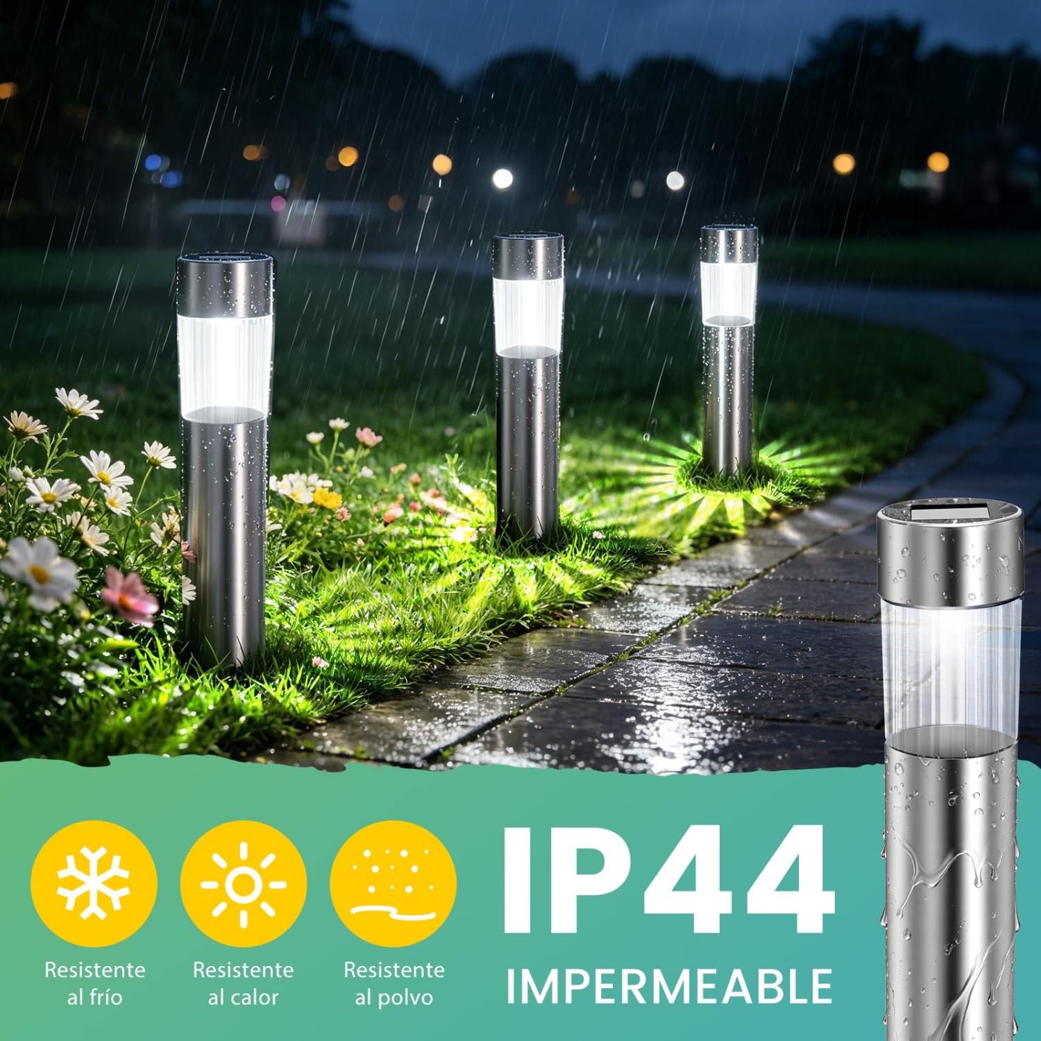 Aigostar 12Uds Luces Solares Jardin Pincho, Acero Inoxidable, IP44, Luz Fría 6500K, Luz Solar Exterior Jardin para Terraza Césped Patio Pasillo H31.5cm