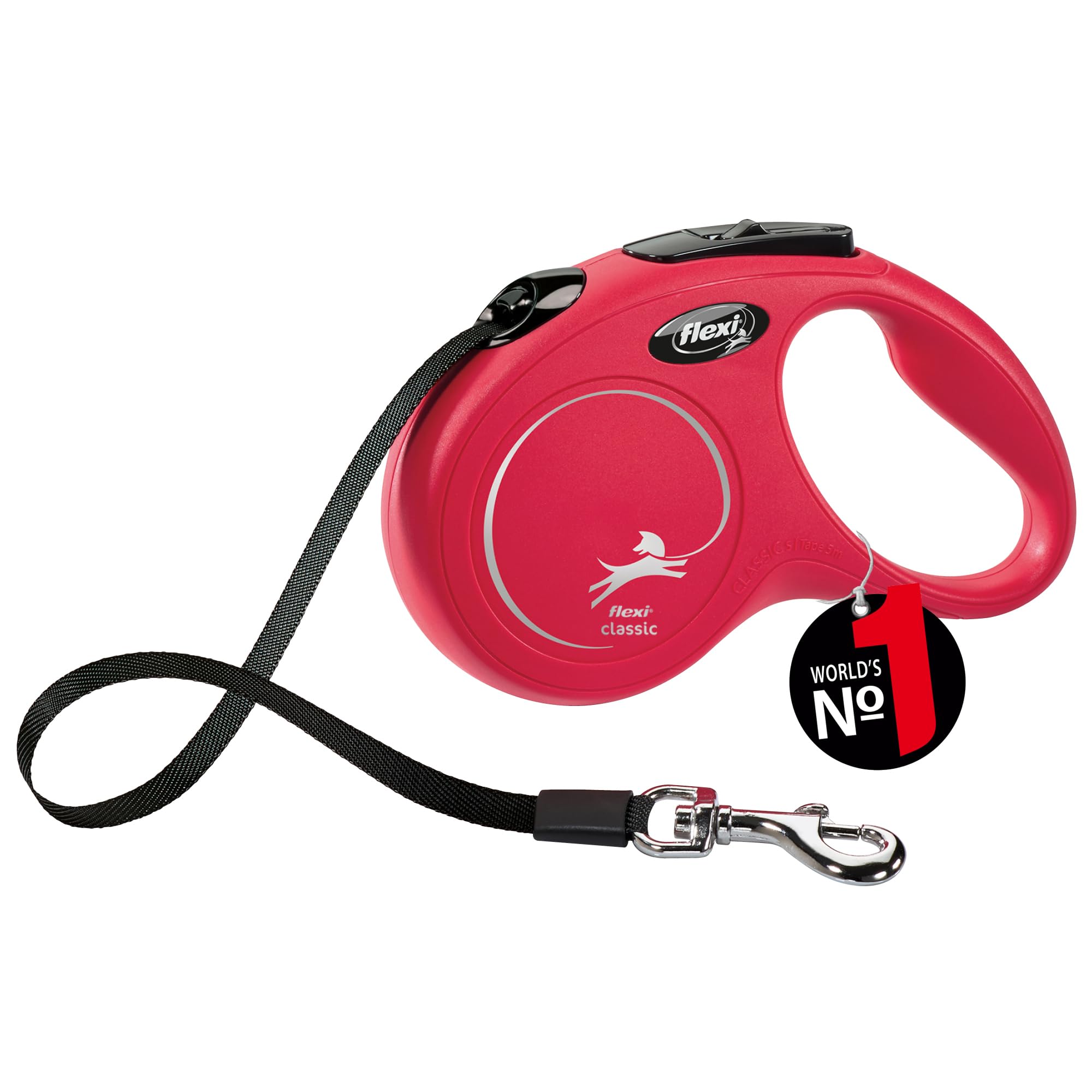 flexi® Classic S | 5m Gurt Roll-Leine für kleine Hunde bis 15 kg | Rot | ausziehbare Hundeleine | Gewicht 200.1 gr | Maße 10 x 16.5 cm