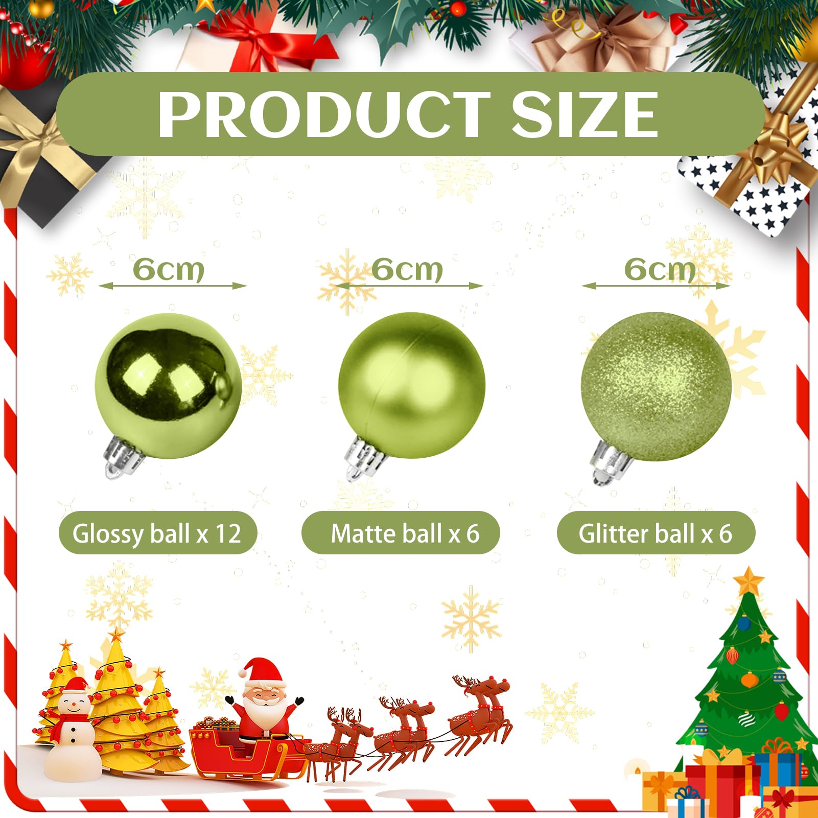 Weihnachtskugeln 24 Stück 6cm - Kunststoff Christbaumschmuck Glänzend Matt Glitzer